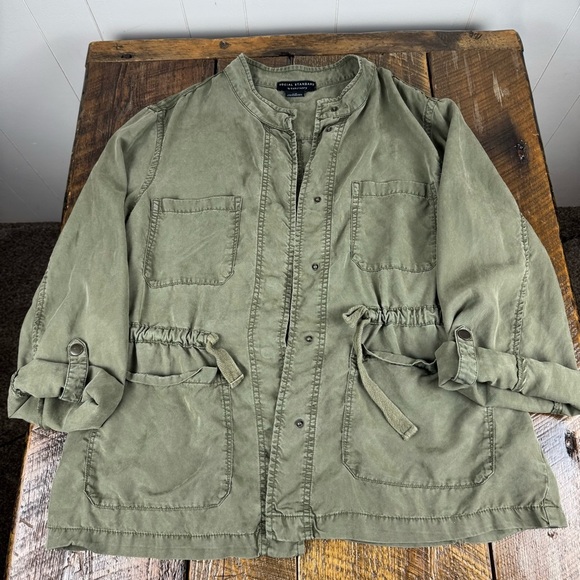 Social Standard by Sanctuary Utility Jacket Green Tencel Drawstring L - Picture 7 of 8